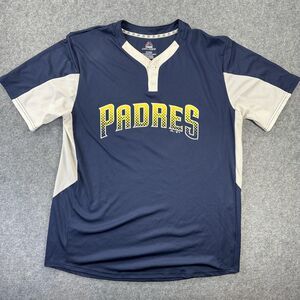 San Diego Padres Jersey Mens XL Blue MLB Baseball Majestic Cool Base Henley
